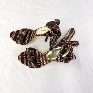 BEAUTIFUL BROWN SATIN WRAP HEELS SIIZE 7